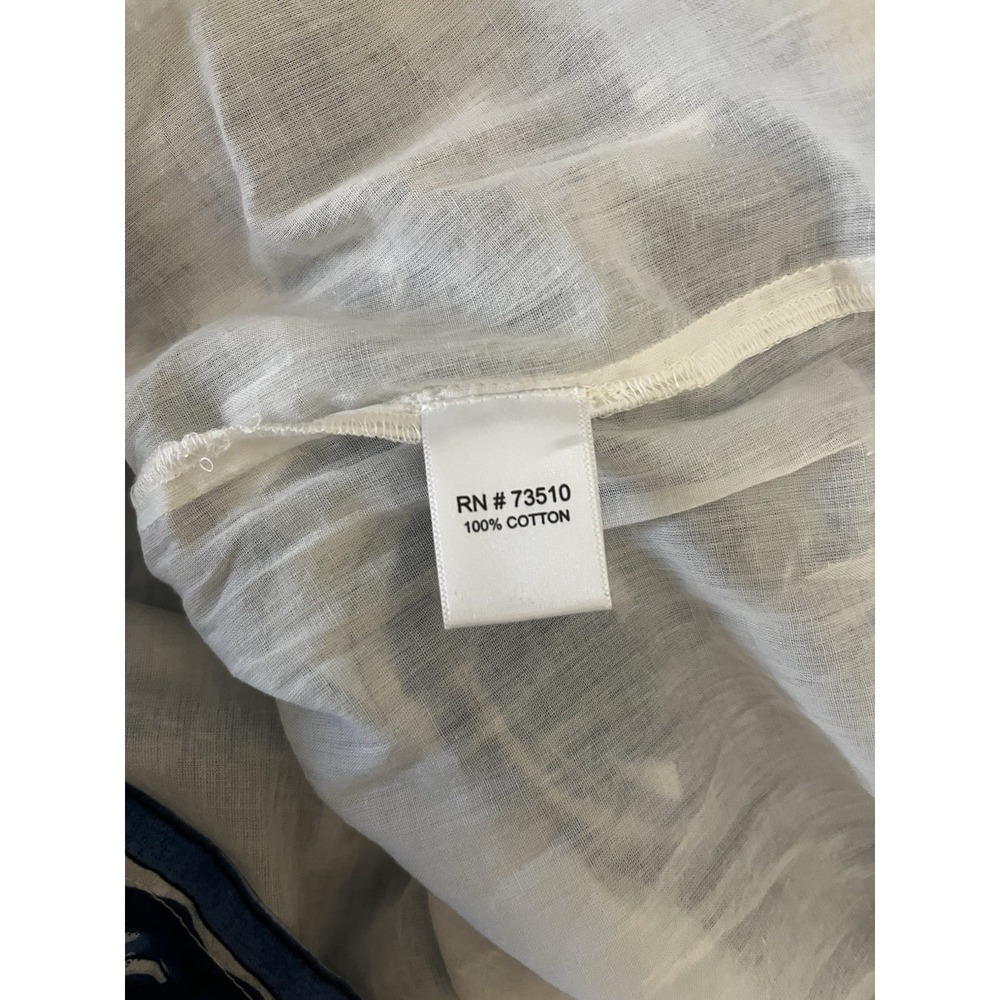 Uncle Frank Tile Pattern Dress Size Small Blue White Ruffle Collar Belted - Picture 9 of 10